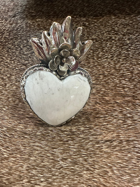 Lg. Bone Sacred Heart Ring
