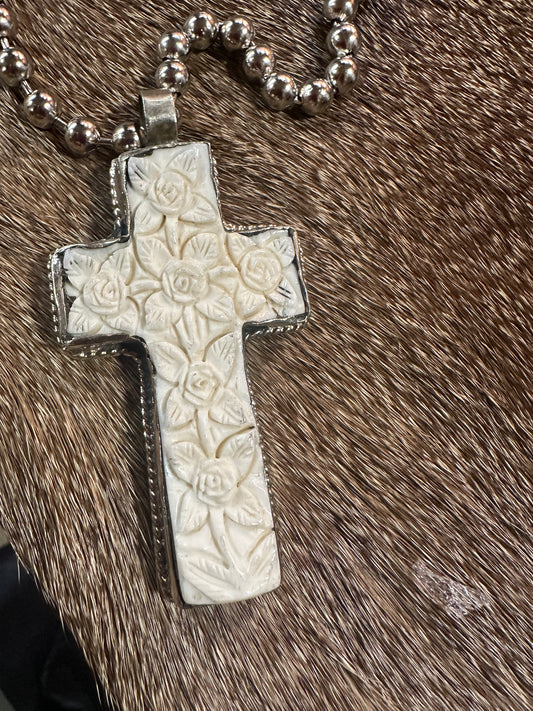 Carved Bone Cross Pendant